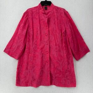 Scott Taylor Blouse Womens 1X Pink Floral‎ Button Semi Sheer Textured Lagenlook